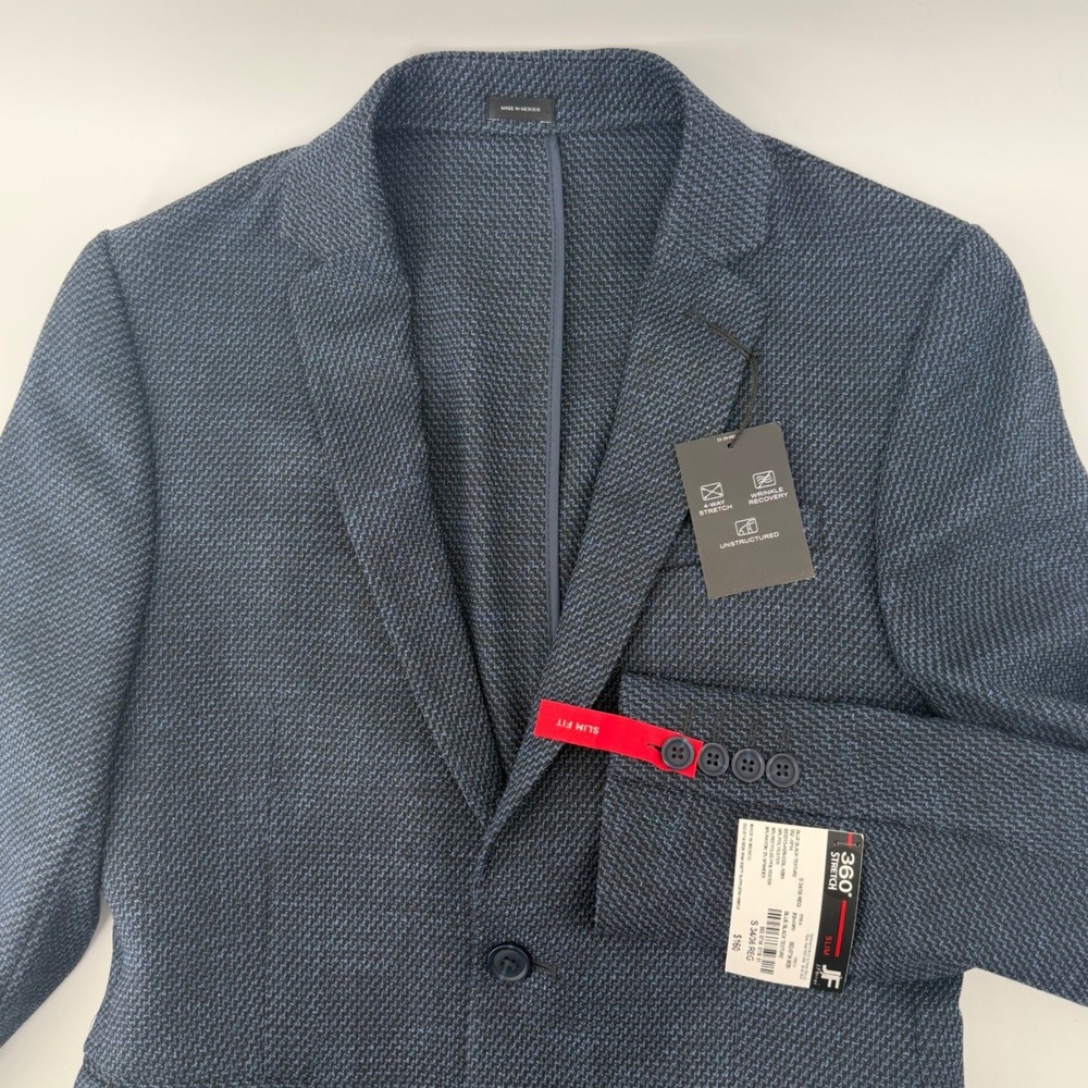 J. Ferrar Slim Fit Blue Black Texture Sport Coat Blazer Mens Size S 34/36 REG